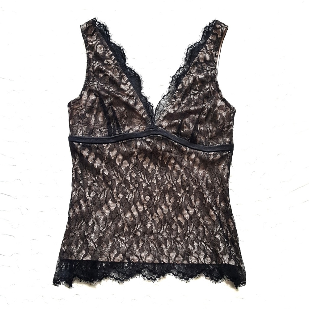 NWT BCBG MaxAzria Black V-Neck Lace Top